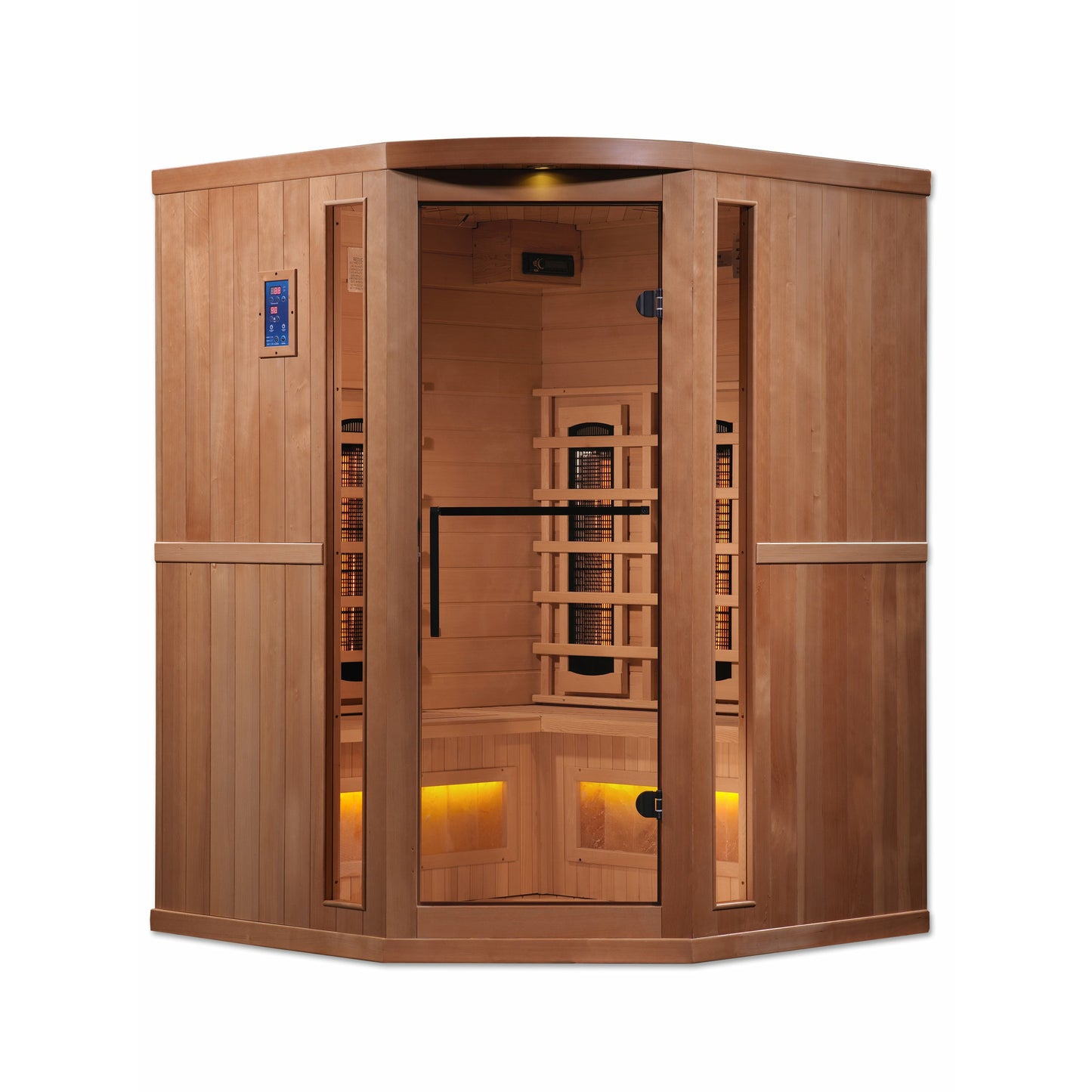 Golden Designs 3-Person Corner Full Spectrum PureTech™ Near Zero EMF FAR Infrared Sauna with Himalayan Salt Bar