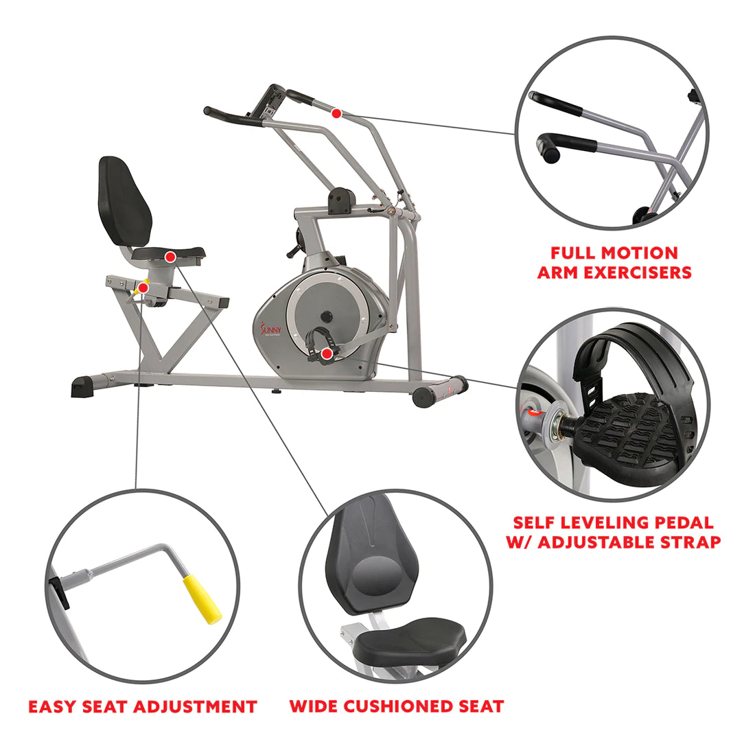 Sunny Health & Fitness Cross Training Magnetic Recumbent Bike