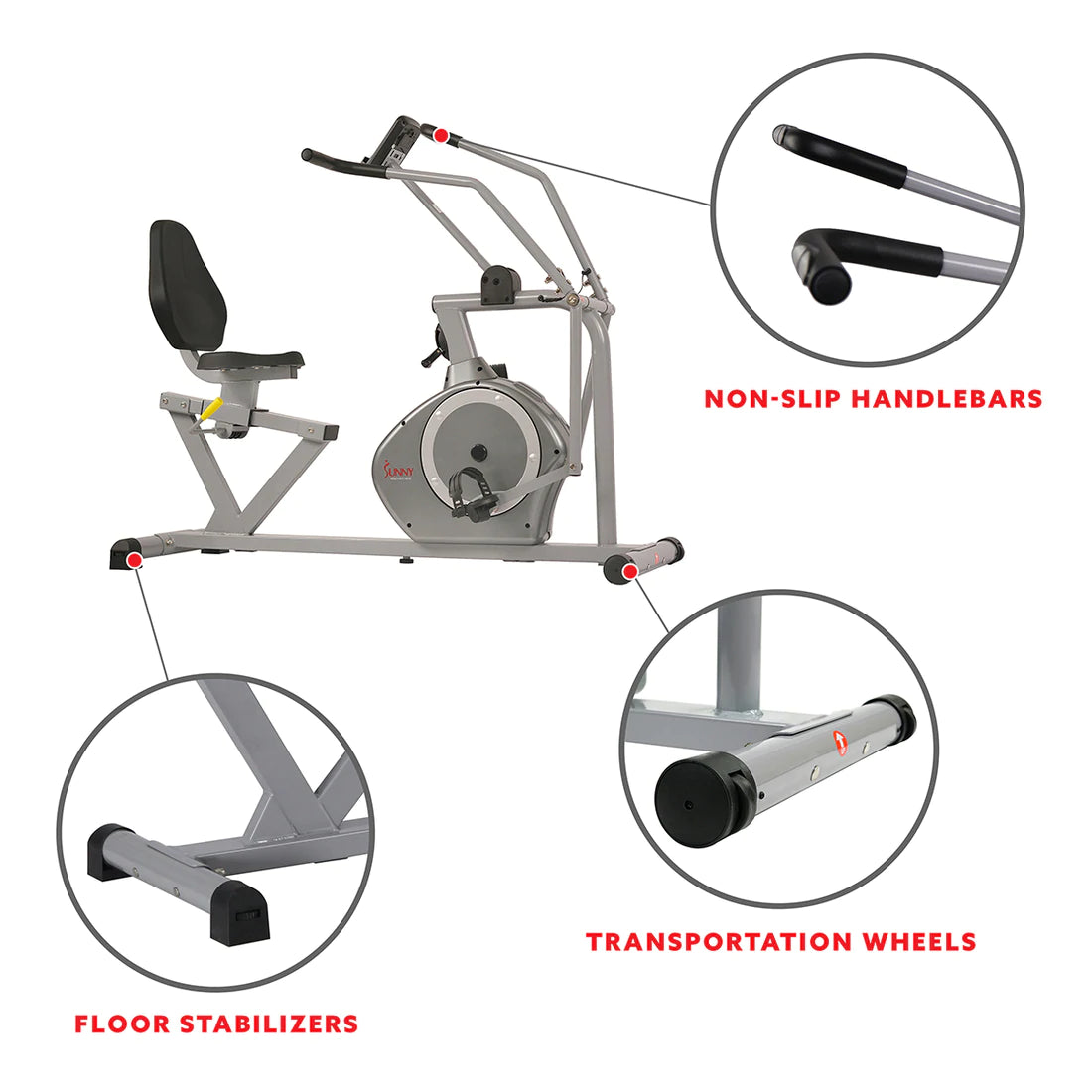 Sunny Health & Fitness Cross Training Magnetic Recumbent Bike